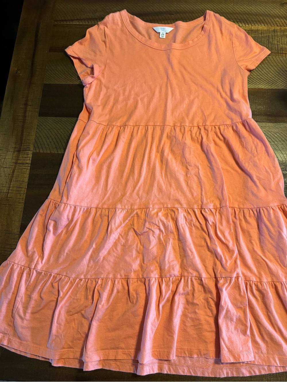 Time and Tru Coral Tiered Short-Sleeve Dress